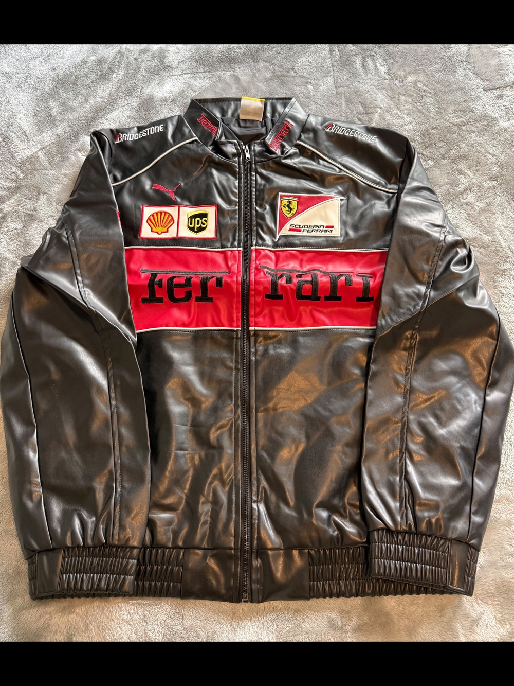 Ferrari Black and Red Logo Racing Bomber Jacket